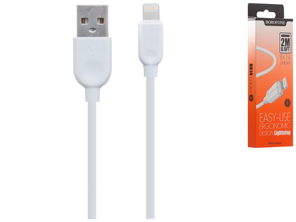 Кабель USB Borofone BX14 Lightning 2m М'ята упаковка Колір Білий