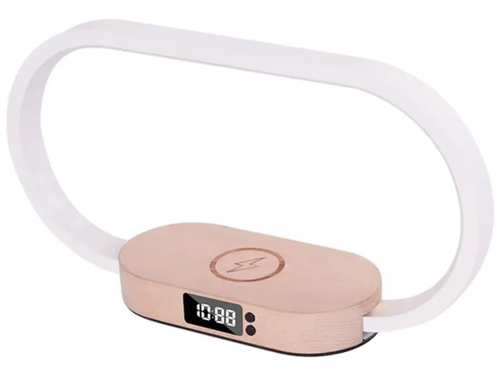 Беспроводное Зарядное Устройство WR08 3in1+Lamp/Clock/Wireless 10W Мят.упак., Цвет Коричневый