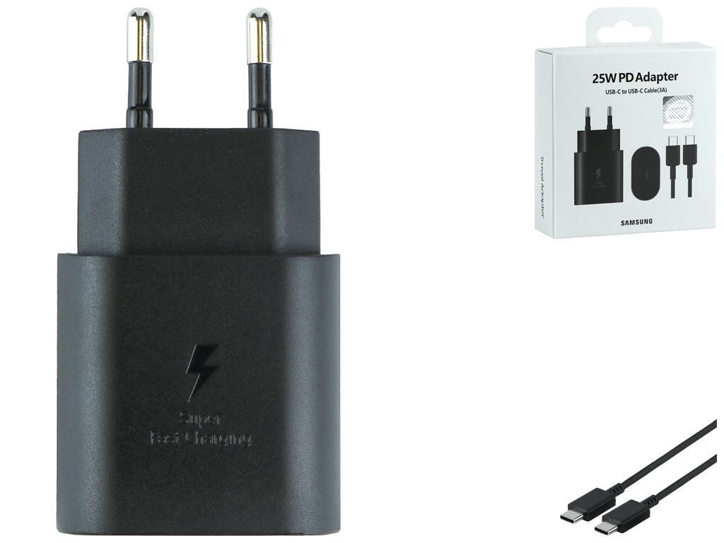 Сетевое Зарядное Устройство Samsung 1USB-C PD/QC 25W+Type-C to Type-C 1:1 Цвет Черный
