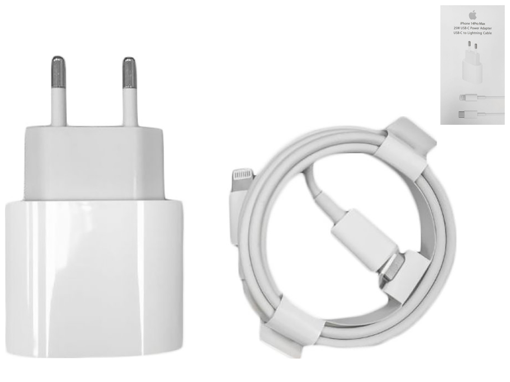 Сетевое Зарядное Устройство Apple PD 25W iPhone 14 Pro Max 1:1 Мятая упаковка Цвет Белый