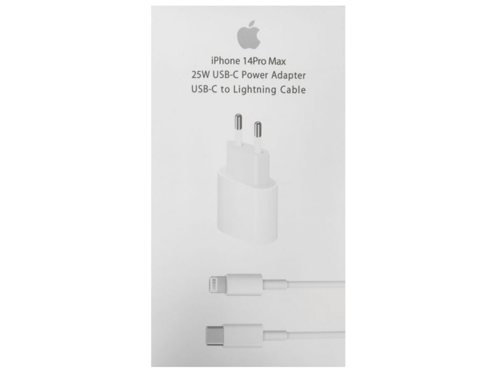 Сетевое Зарядное Устройство Apple PD 25W iPhone 14 Pro Max 1:1 Мятая упаковка Цвет Белый