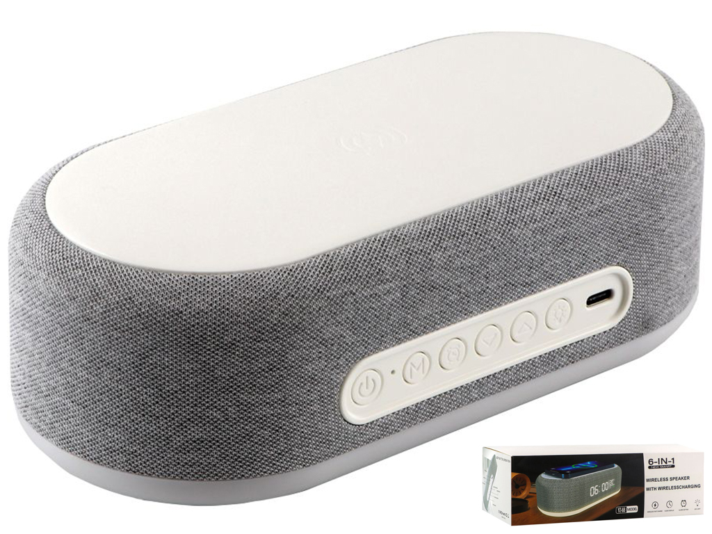 Бездротовий зарядний пристрій YZ-6B 6in1 RGB/Bluetooth Speaker 5W 15W, Колір Сірий