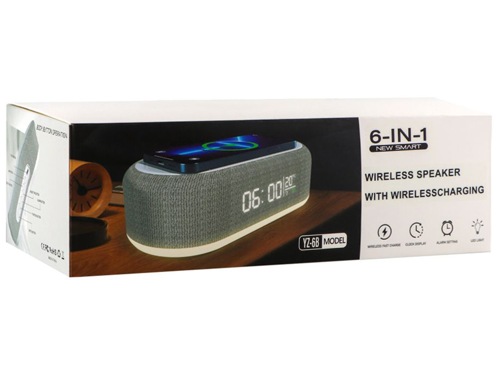 Бездротовий зарядний пристрій YZ-6B 6in1 RGB/Bluetooth Speaker 5W 15W, Колір Сірий
