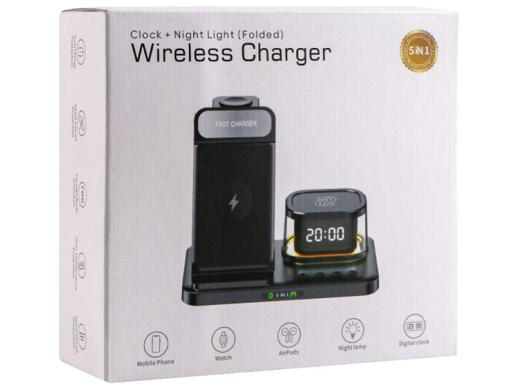 Беспроводное зарядное устройство H33 5in1 15W IP version Мятая упаковка, Цвет Черный