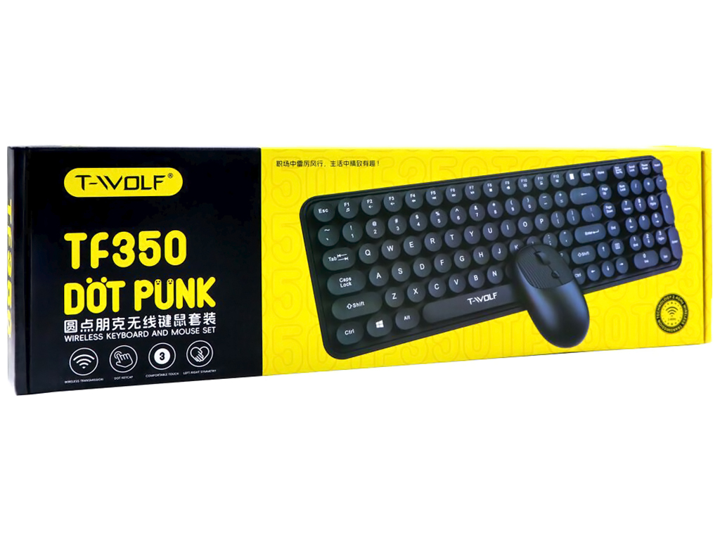 Беспроводная клавиатура и мышь TWolf TF350 Black, Цвет Черный