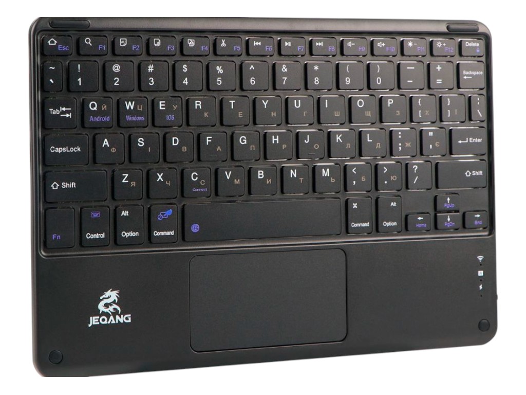 Клавиатура беспроводная Jeqang JB-380, bluetooth, Type-C, LED, 265×177×2мм, цвет черный