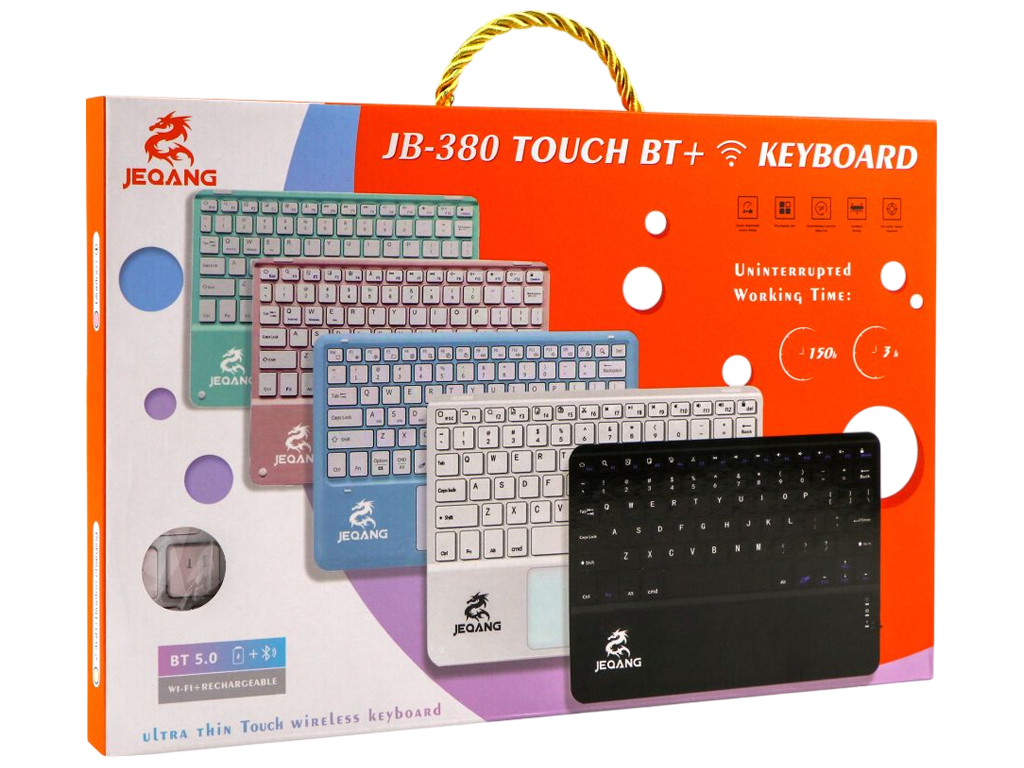 Клавиатура беспроводная Jeqang JB-380, bluetooth, Type-C, LED, 265×177×2мм, цвет черный