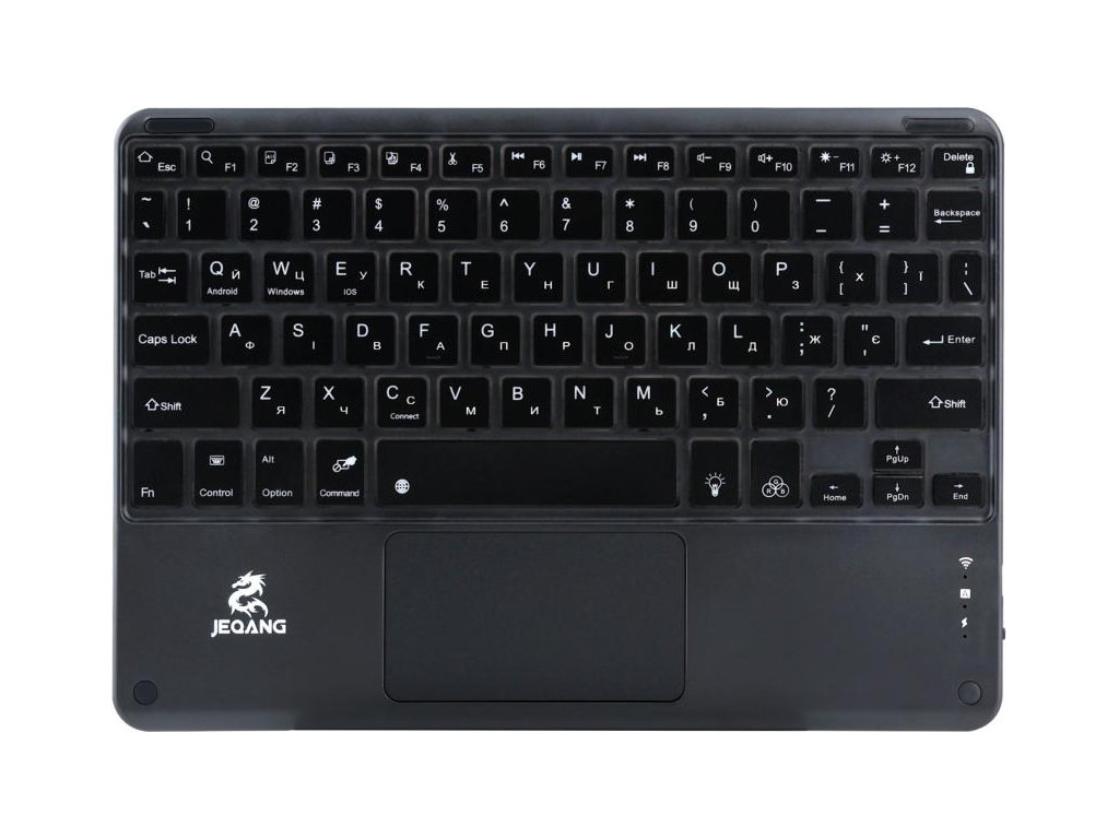 Клавиатура беспроводная Jeqang JB‑380, bluetooth 5.0, сенсор, подсветка, аккумулятор, ENG/UKR,черный