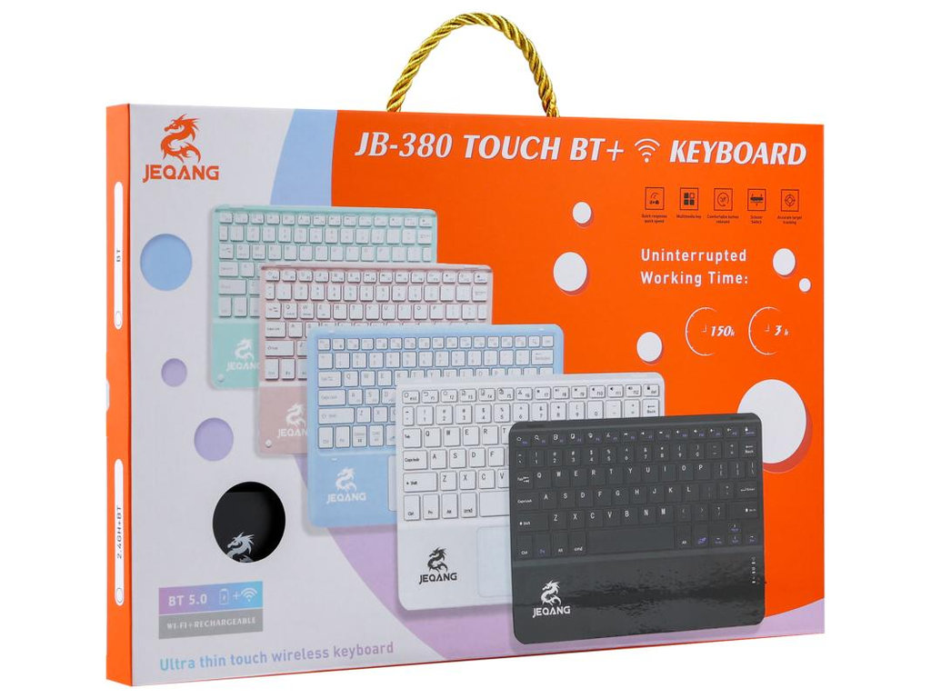 Клавиатура беспроводная Jeqang JB‑380, bluetooth 5.0, сенсор, подсветка, аккумулятор, ENG/UKR,черный