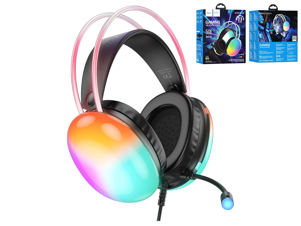 Игровые наушники Hoco W109 Plus Rich USB 7.1 channel, мятая упаковка, черный