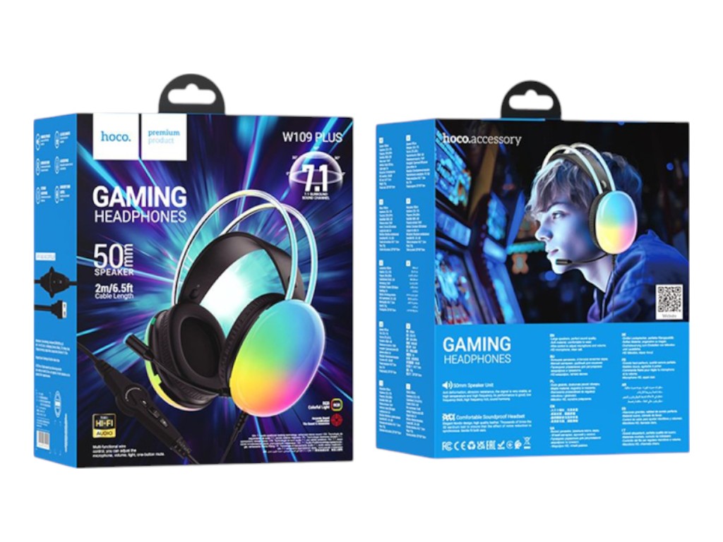Игровые наушники Hoco W109 Plus Rich USB 7.1 channel, мятая упаковка, черный