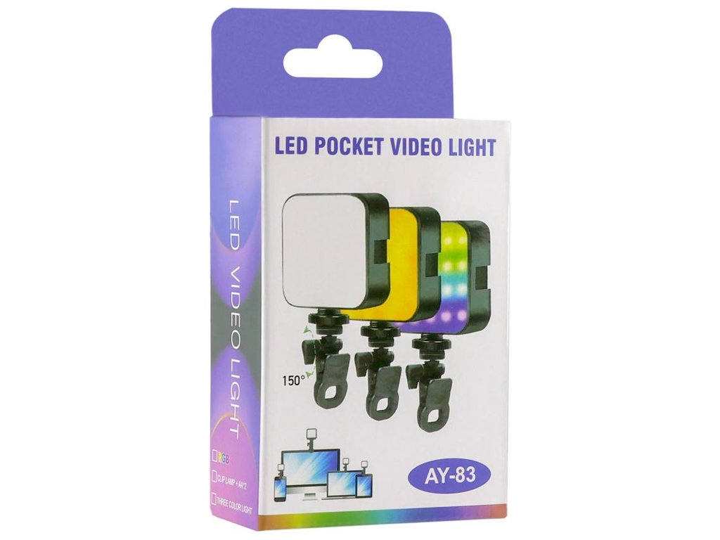 Лампа студийная AY-83, на прищепке, 5,5Вт, RGB LED, ABS пластик, поликарбонат, цвет черный