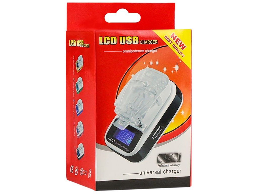Сетевое зарядное устройство Универсальное LCD Евро, цвет Бело-Красный