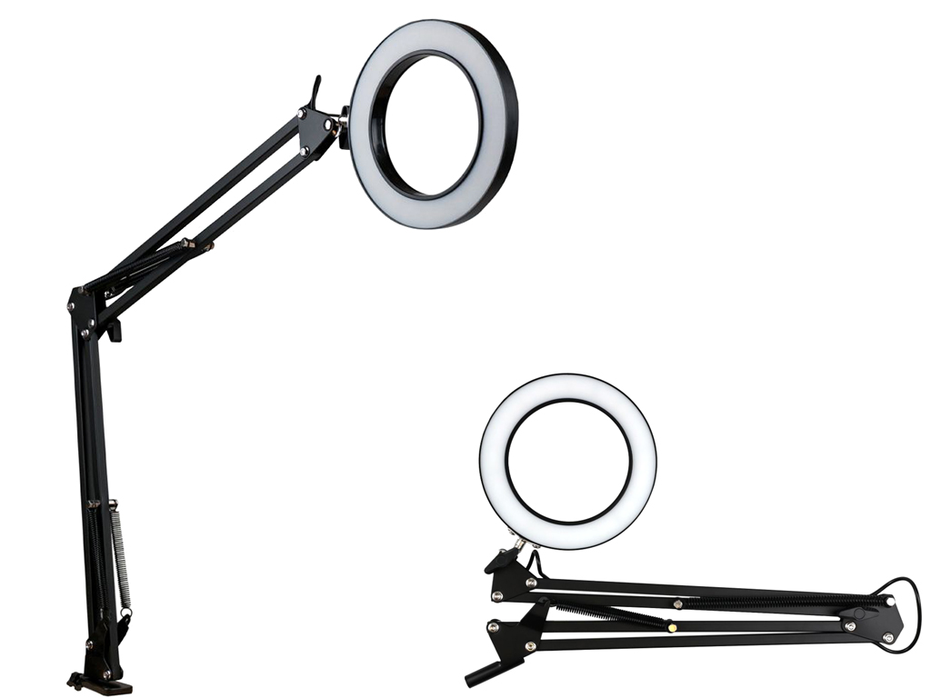 Настольная Кольцевая LED Лампа FX308A На Струбцине 6', цвет черный