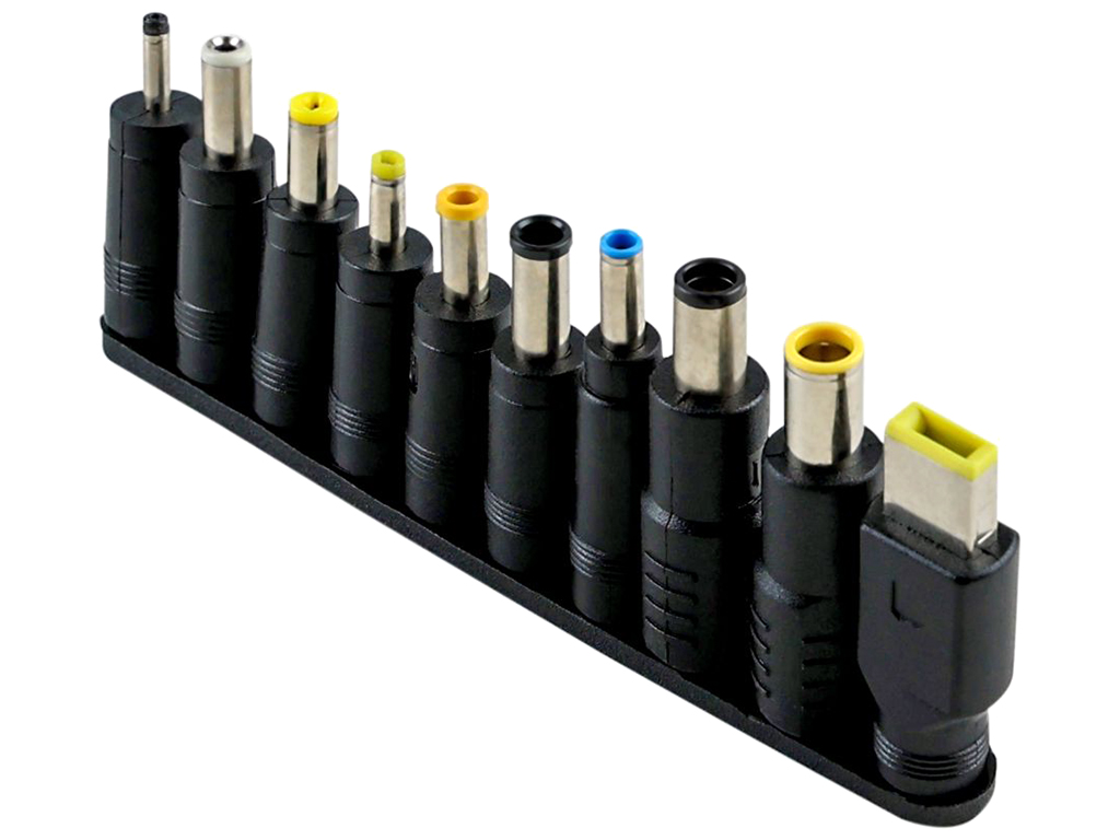 Кабель Type-C to DC PD100W 5.5х2.1 мм+10 Переходников 1,8м, цвет черный