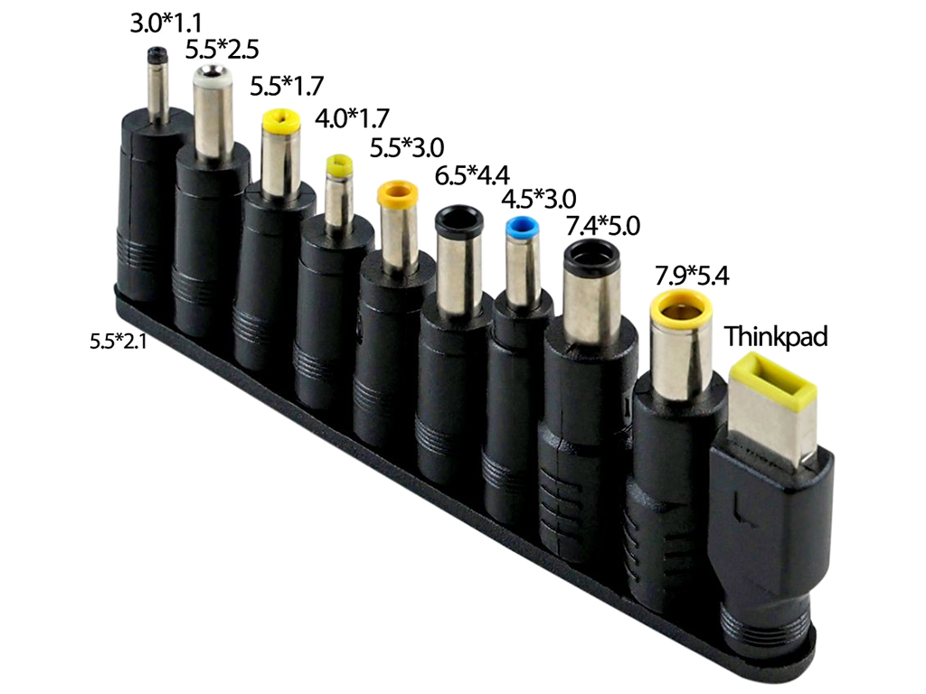 Кабель Type-C to DC PD100W 5.5х2.1 мм+10 Переходников 1,8м, цвет черный