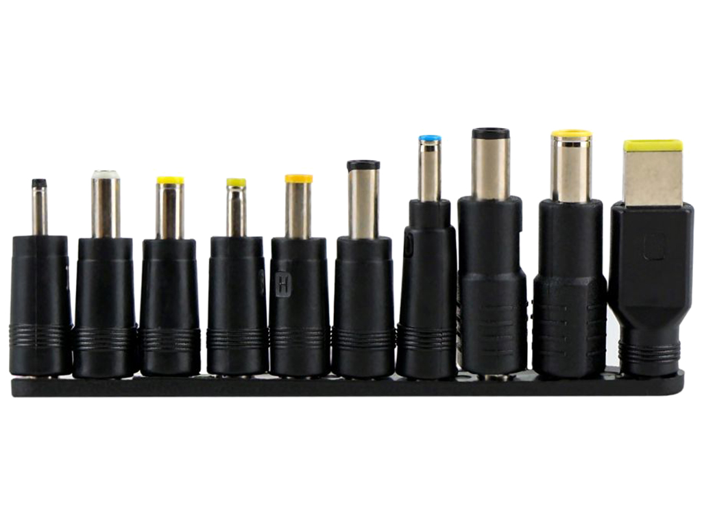 Кабель Type-C to DC PD100W 5.5х2.1 мм+10 Переходников 1,8м, цвет черный