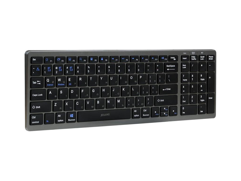 Клавиатура беспроводная Jeqang JB‑387, bluetooth 3.0/5.0 + 2.4G, аккумулятор, Type‑C, ENG/UKR