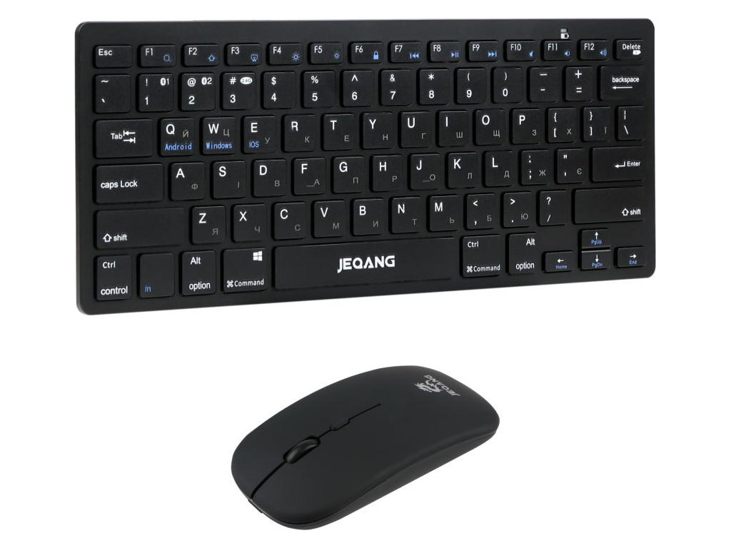 Клавиатура и мышь Jeqang JB-326, dual-mode(2.4G+Bluetooth), ножничные, раскладка Eng/Ukr, черный