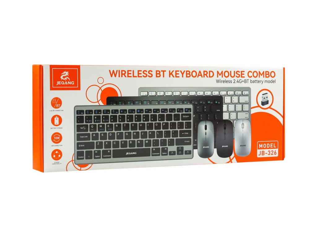 Клавиатура и мышь Jeqang JB-326, dual-mode(2.4G+Bluetooth), ножничные, раскладка Eng/Ukr, черный