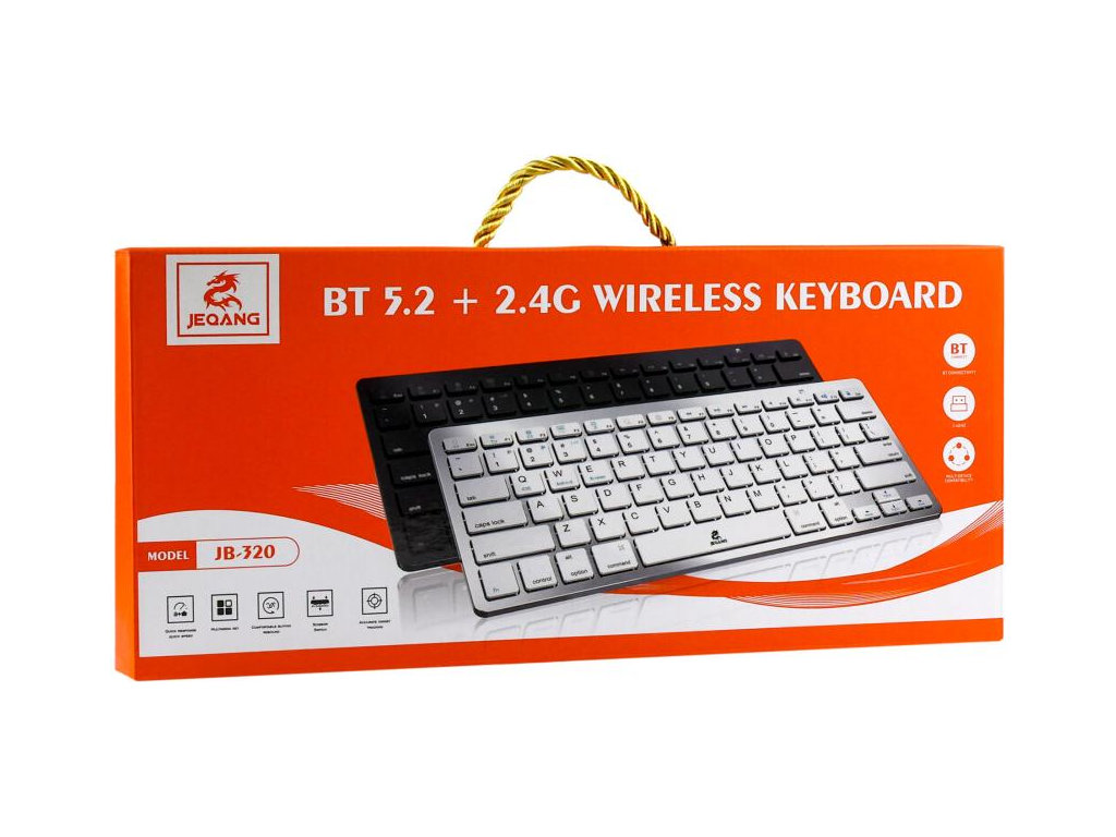 Клавиатура беспроводная Jeqang JB-320, bluetooth 5.2, 78 клавиш, ножничные, AAA, ENG/UKR, черный