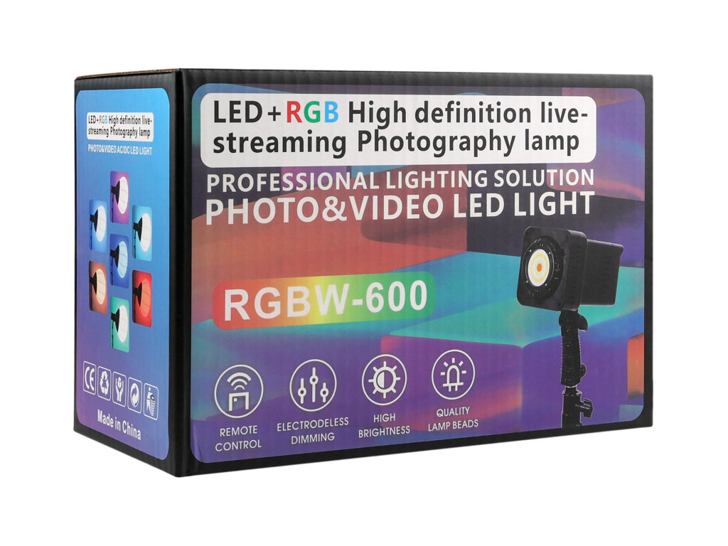 Лампа студийная RGB W-600, LED, 100Вт, 3200–5600K, пластик, металл, 190×170×160мм, цвет черный