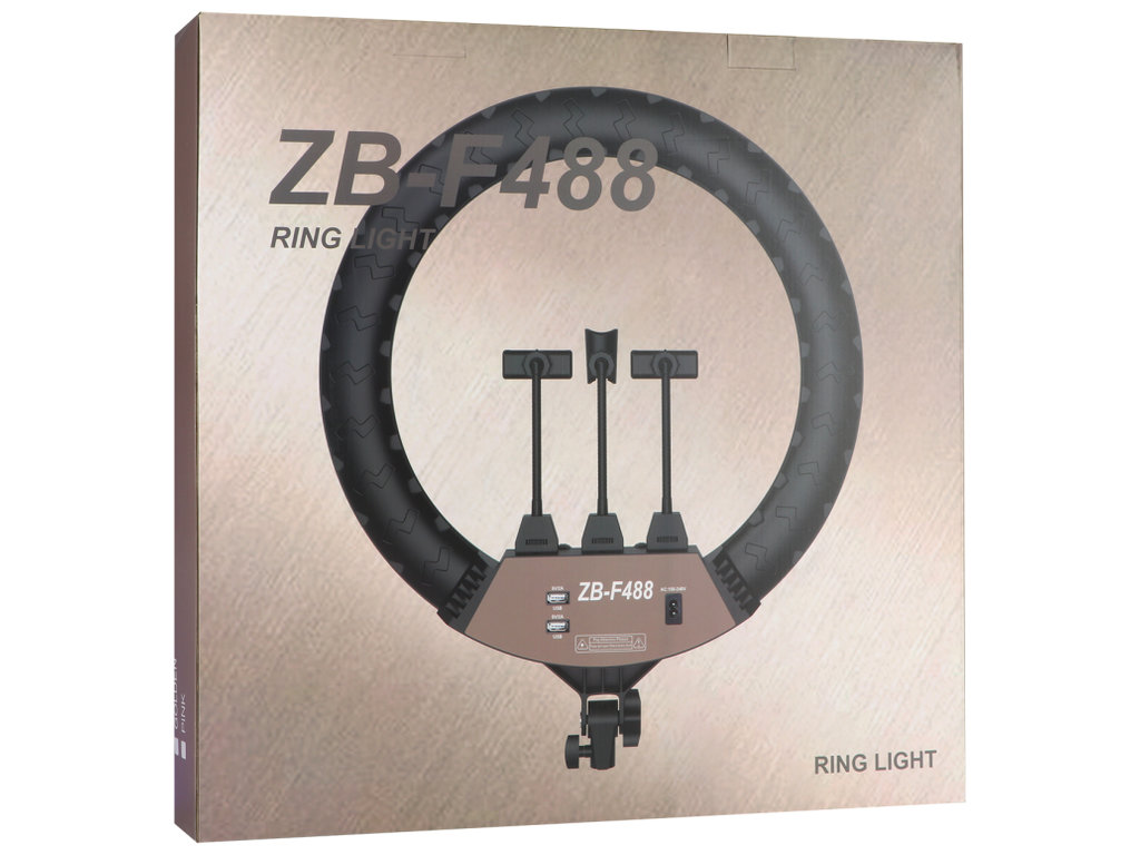 Лампа Ring Light ZB-F488, USB, пластик, металл, 560×560×250мм, цвет черный, мятая упаковка