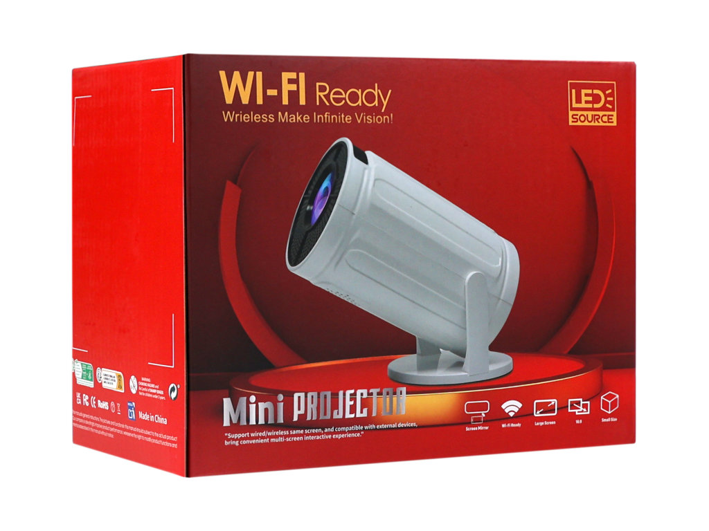 Проектор FIRE 408, HD 720P, Wi-Fi и Bluetooth, HDMI, 1200:1, 30000 часов, 142,5×94мм, цвет белый