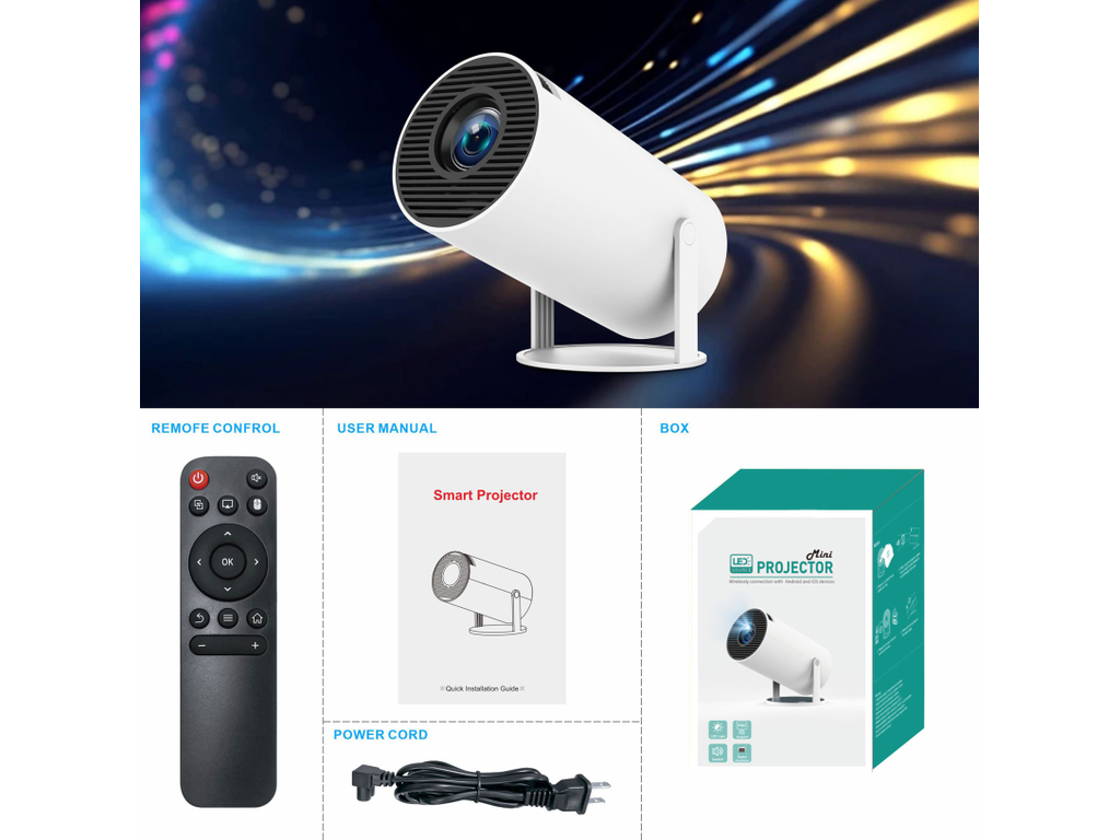 Проектор FIRE 502, HD 720P, Android 13, Wi-Fi и Bluetooth, HDMI, 1500:1, 50000 часов, цвет белый