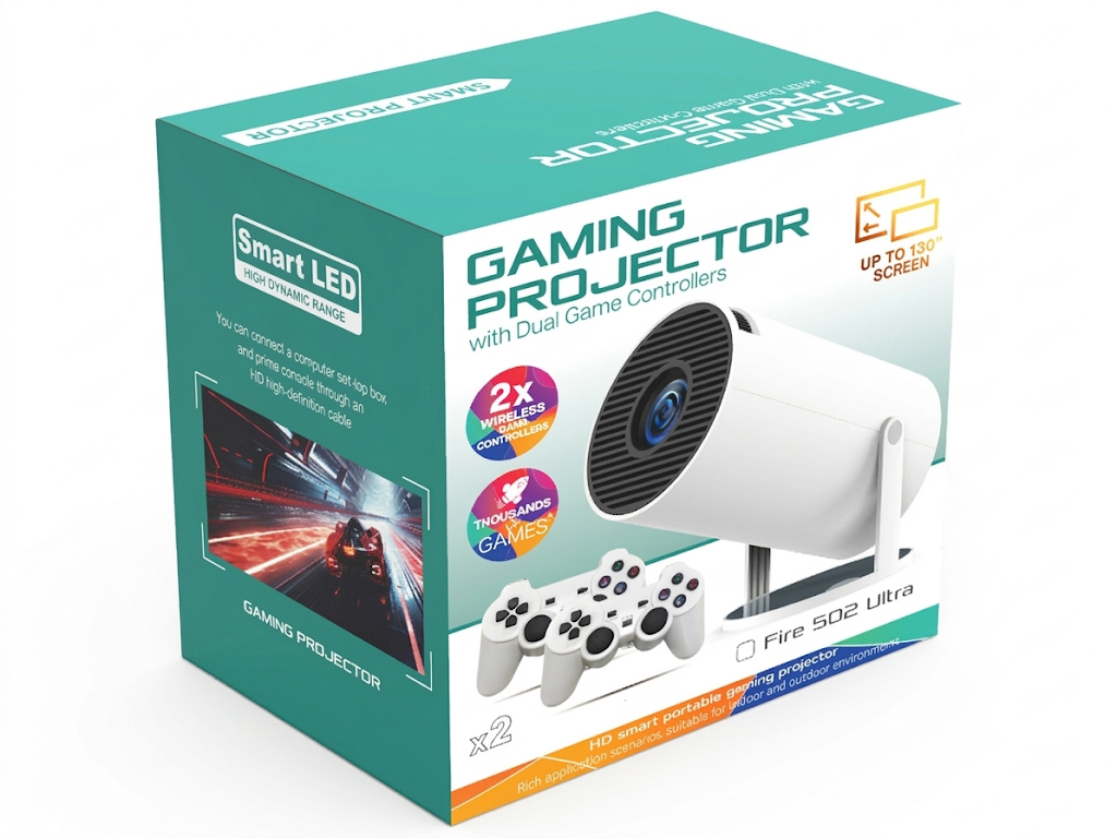 Проектор FIRE 502 + Games, Ultra HD, Android 13, Wi-Fi и Bluetooth, HDMI, 1500:1, 50000 часов, белый