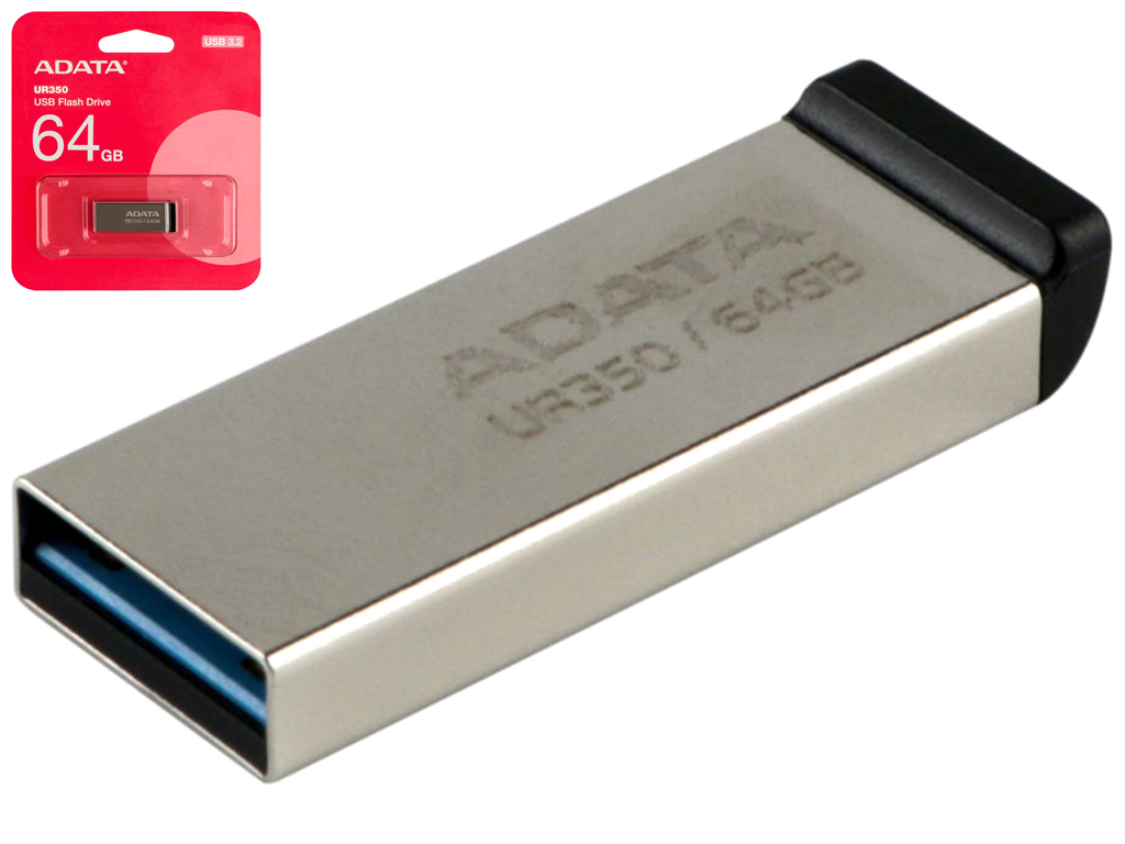 USB флеш-накопитель 3.2 A-Data UR350 64Gb, цвет серебро-черный