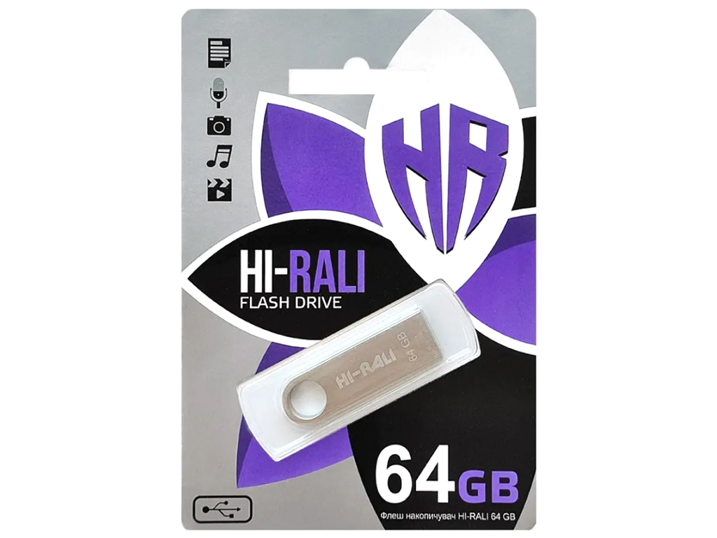 USB флеш-накопичувач Hi-Rali Shuttle 64gb, Сталевий