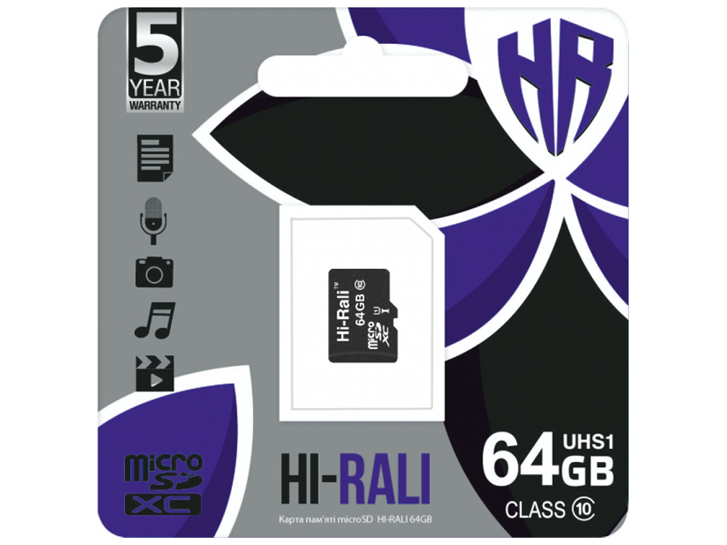 Карта Пам'яті  Hi-Rali MicroSDXC 64gb UHS-1 10 Class Колір Чорний