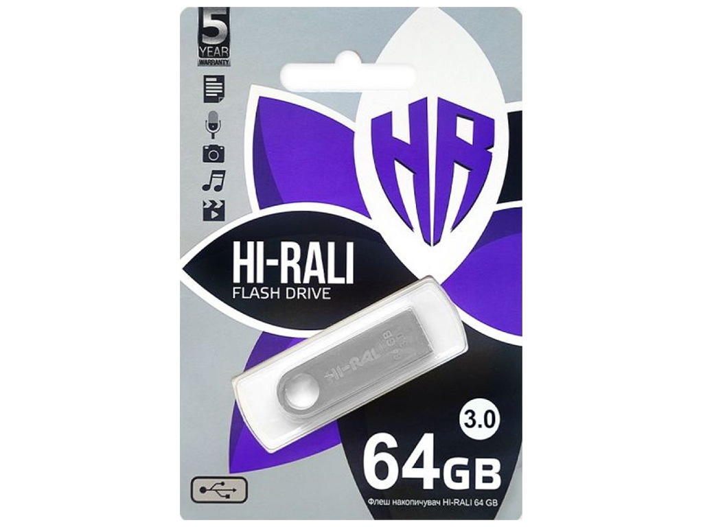 USB флеш-накопичувач 3.0 Hi-Rali Shuttle 64gb Колір Сталевий