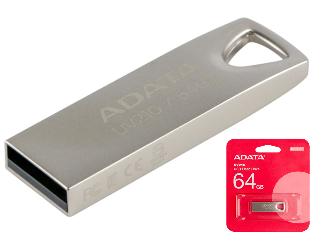 USB флеш-накопитель A-Data AUV 210 64GB, цвет серебро
