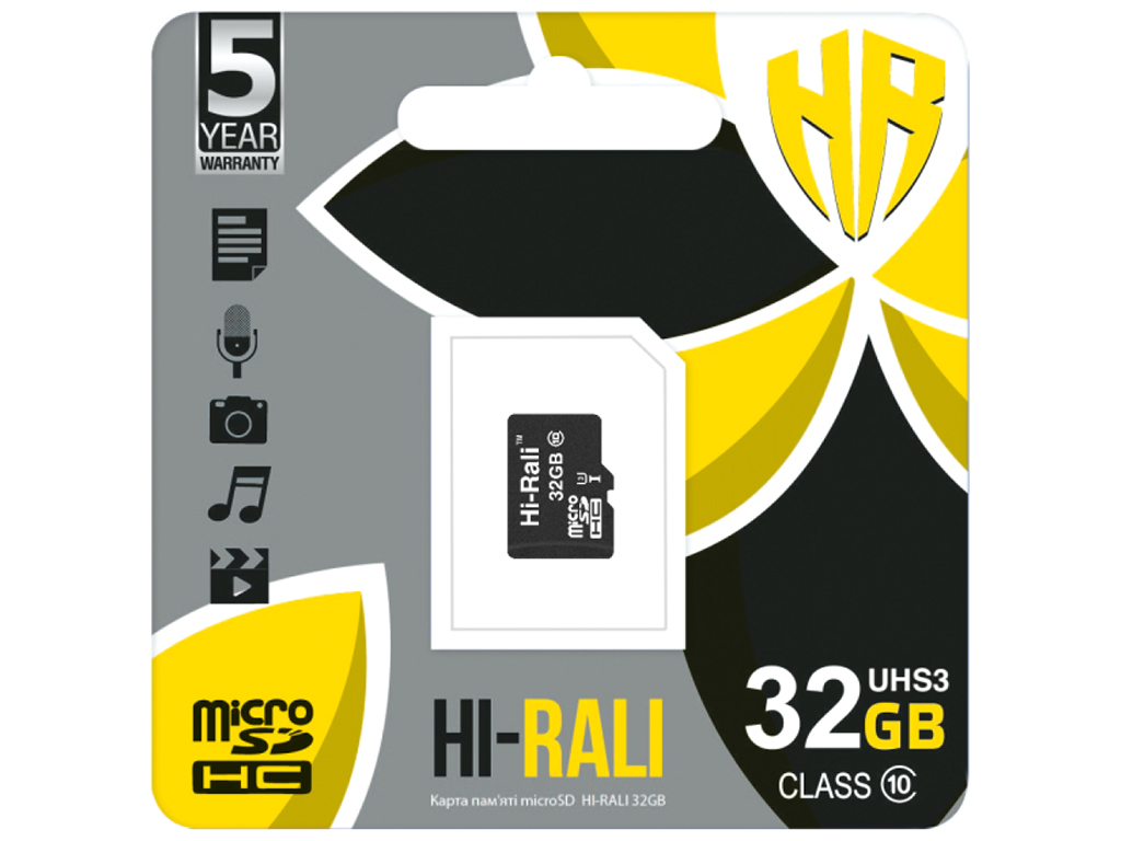 Карта Пам'яті  Hi-Rali MicroSDHC 32gb UHS-3 10 Class Колір Чорний