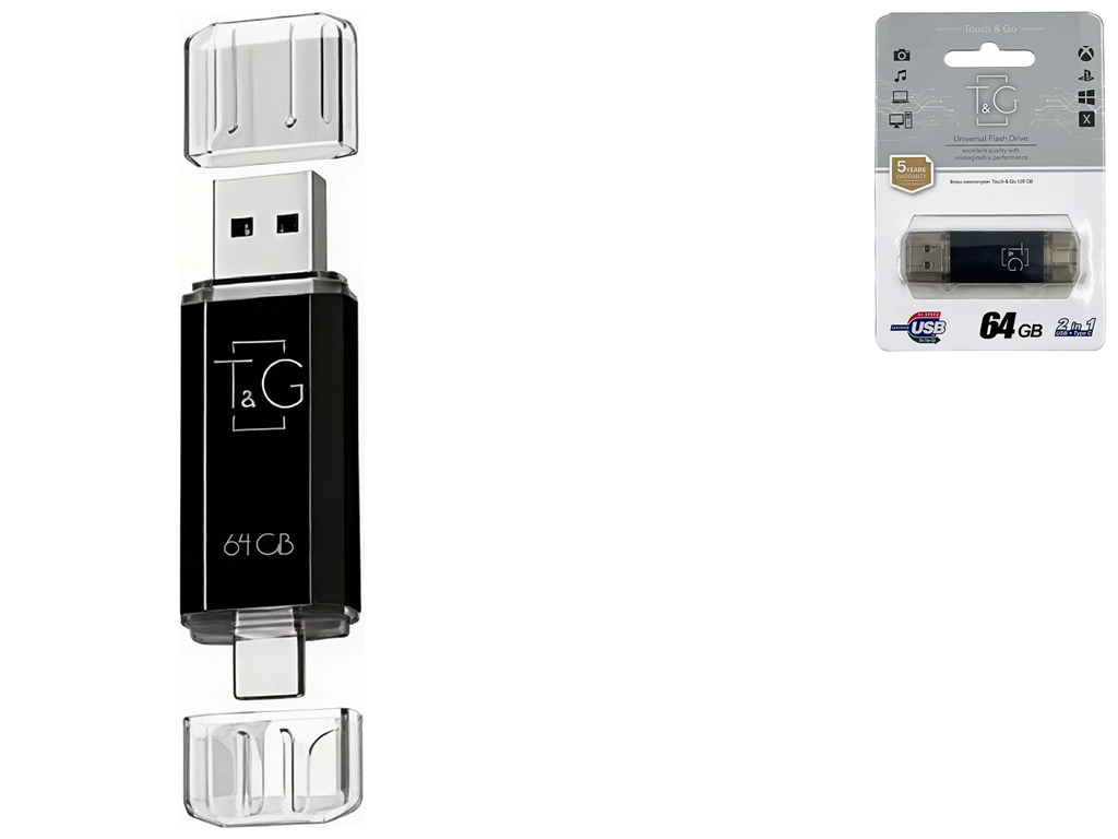 USB Flash Drive T&G 64gb USB/Type C 009 Цвет Черный