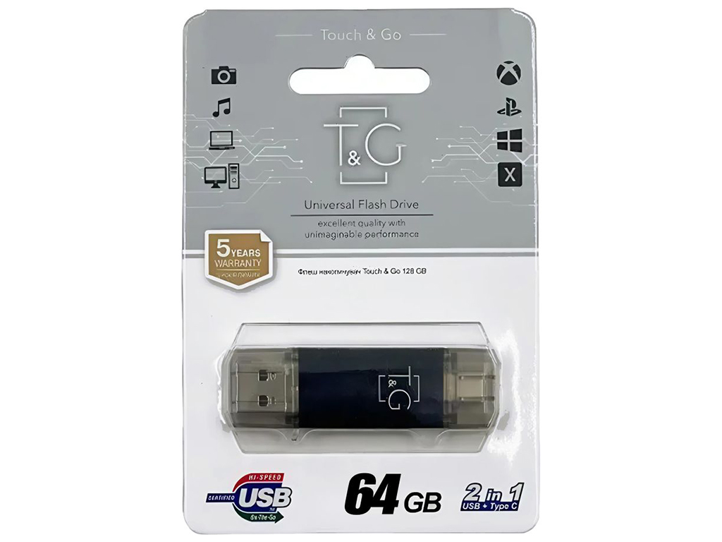 USB Flash Drive T&G 64gb USB/Type C 009 Цвет Черный