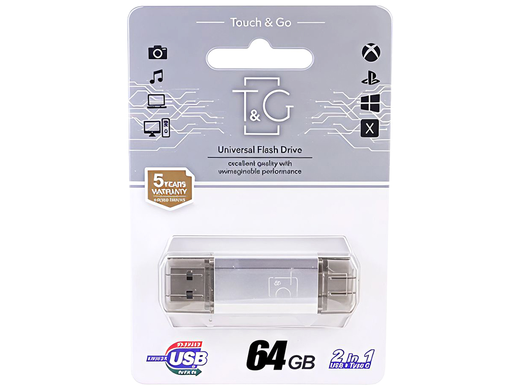 USB флеш-накопитель 3.0 T&G 64gb USB/Type C 009, цвет серебро