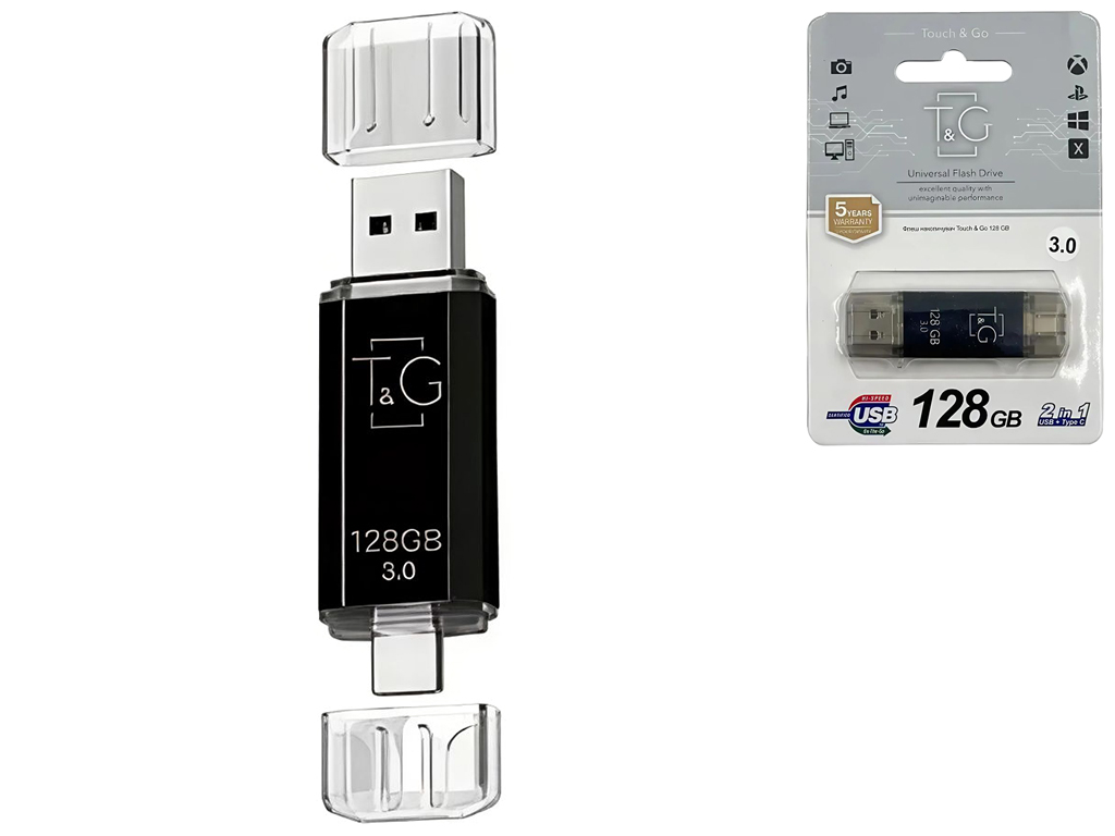 USB флеш-накопитель T&G 128gb USB/Type C 009, цвет черный