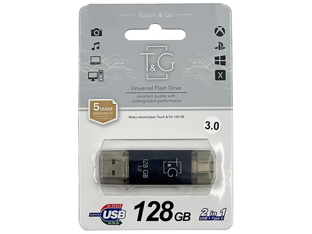 USB флеш-накопитель T&G 128gb USB/Type C 009, цвет черный