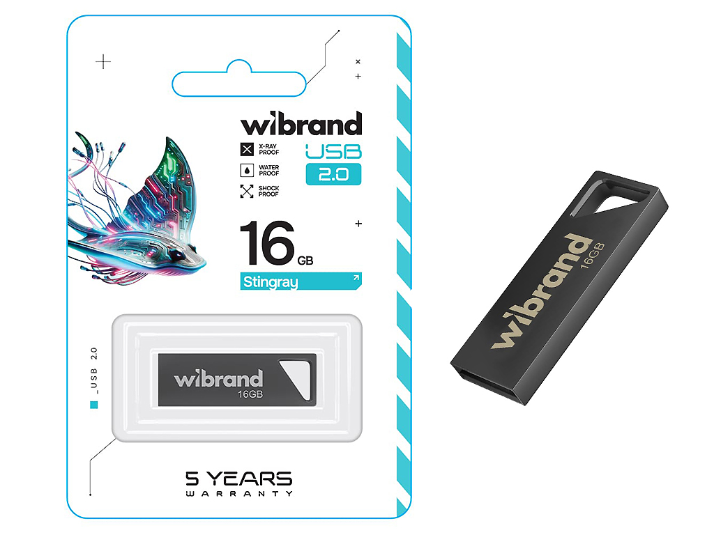 USB Flash накопитель Wibrand Stingray, 16GB, USB 2.0,  пластик, металл, цвет серый