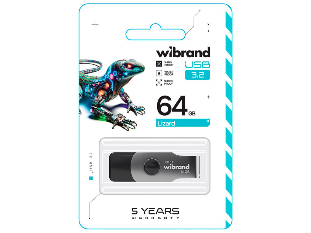 USB флеш-накопитель 3.2 Wibrand 64gb Lizard Gen1, цвет черный