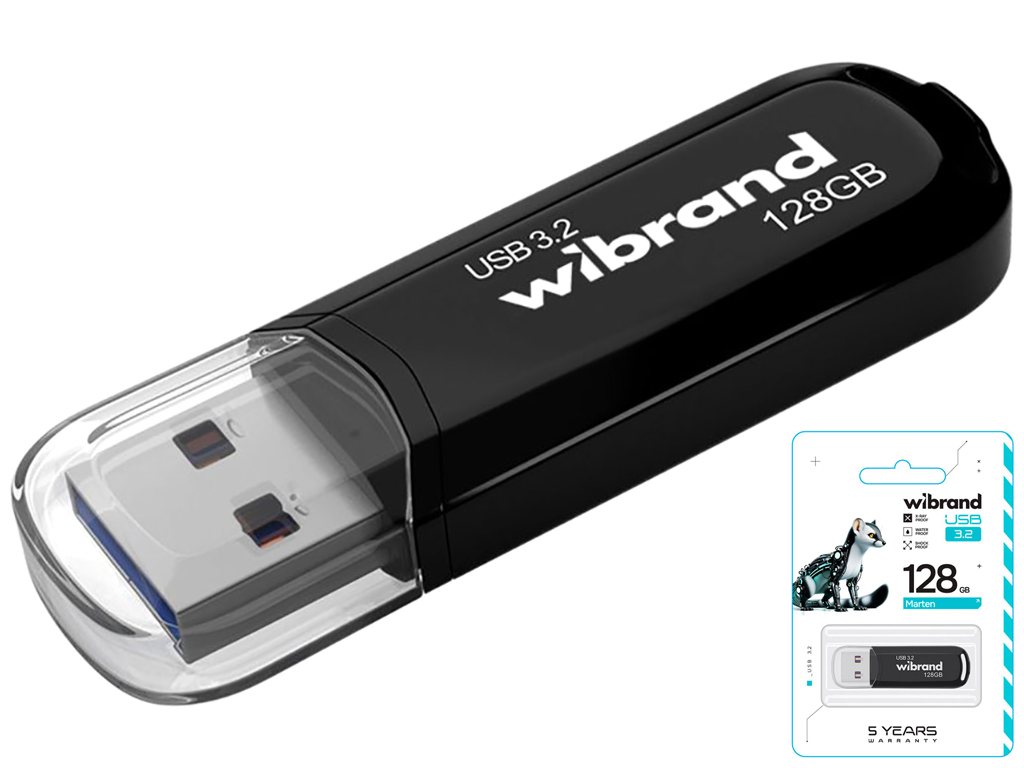 USB флеш-накопичувач 3.2 Wibrand 128gb Marten Gen1, колір чорний