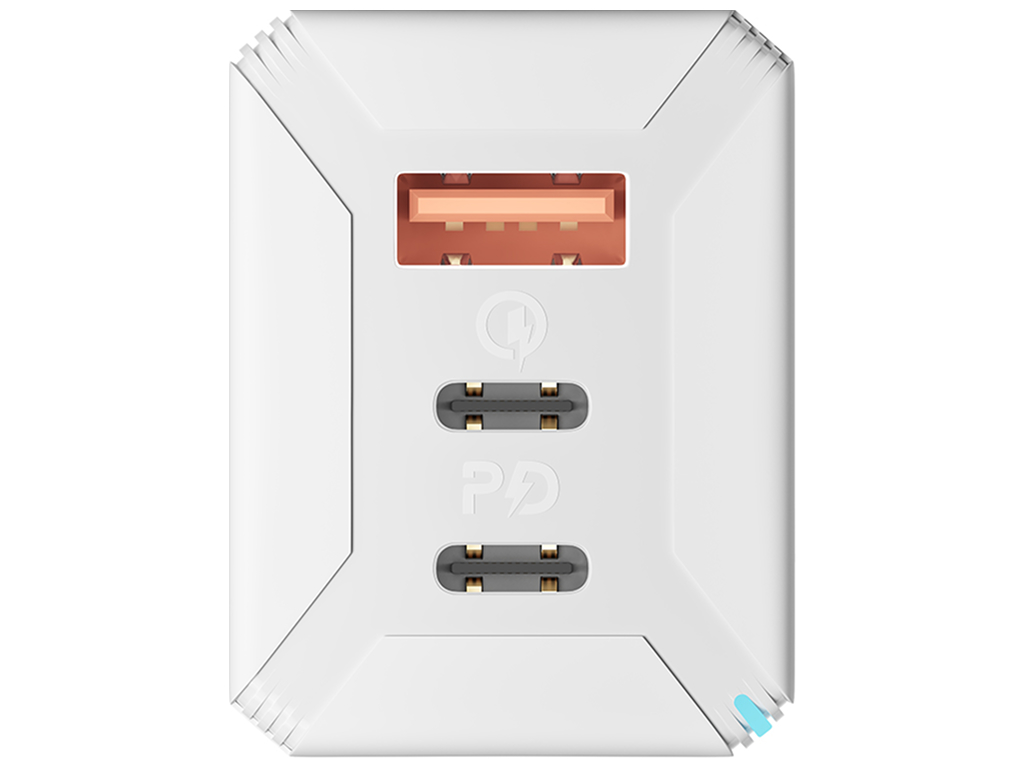 Сетевое зарядное устройство Yoki Led Series, USB-A + 2×Type-C, 65W, Белый