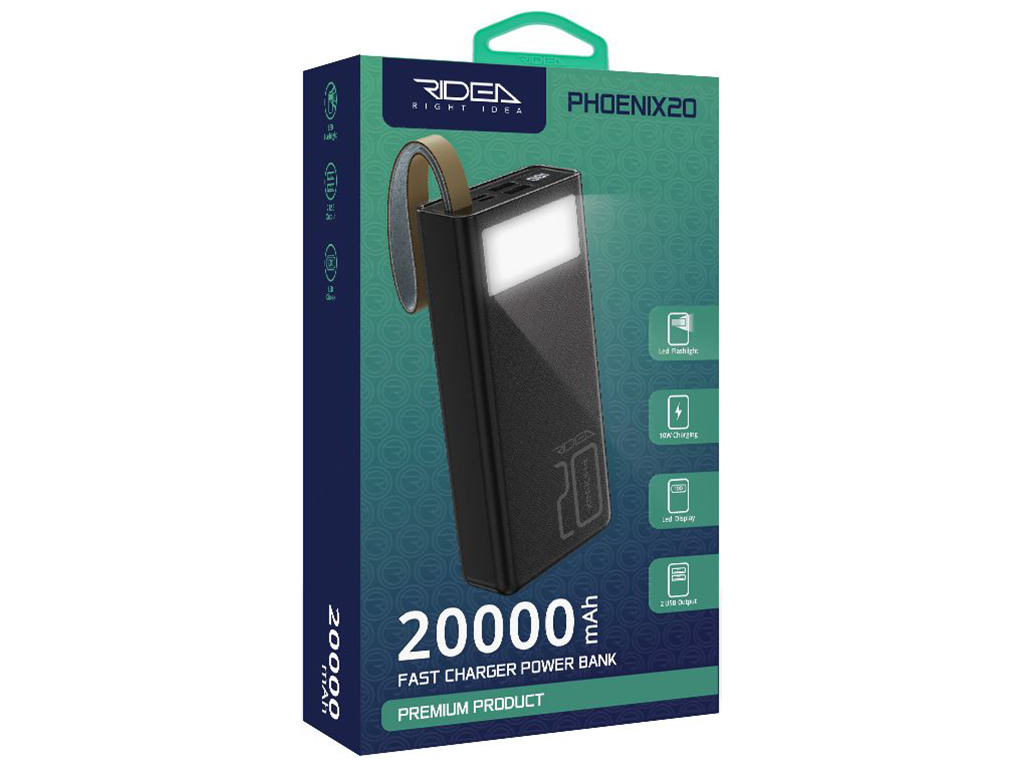 Power Bank Ridea RP-D20L Phoenix20 10W digital display + lamp 20000 mAh, Черный