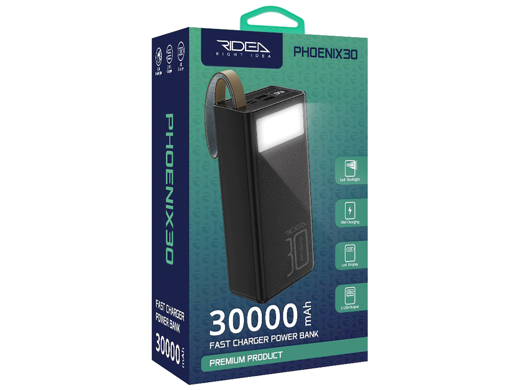 Универсальная мобильная батарея Power Bank Ridea Phoenix30, 20W, 30000mAh, цвет черный
