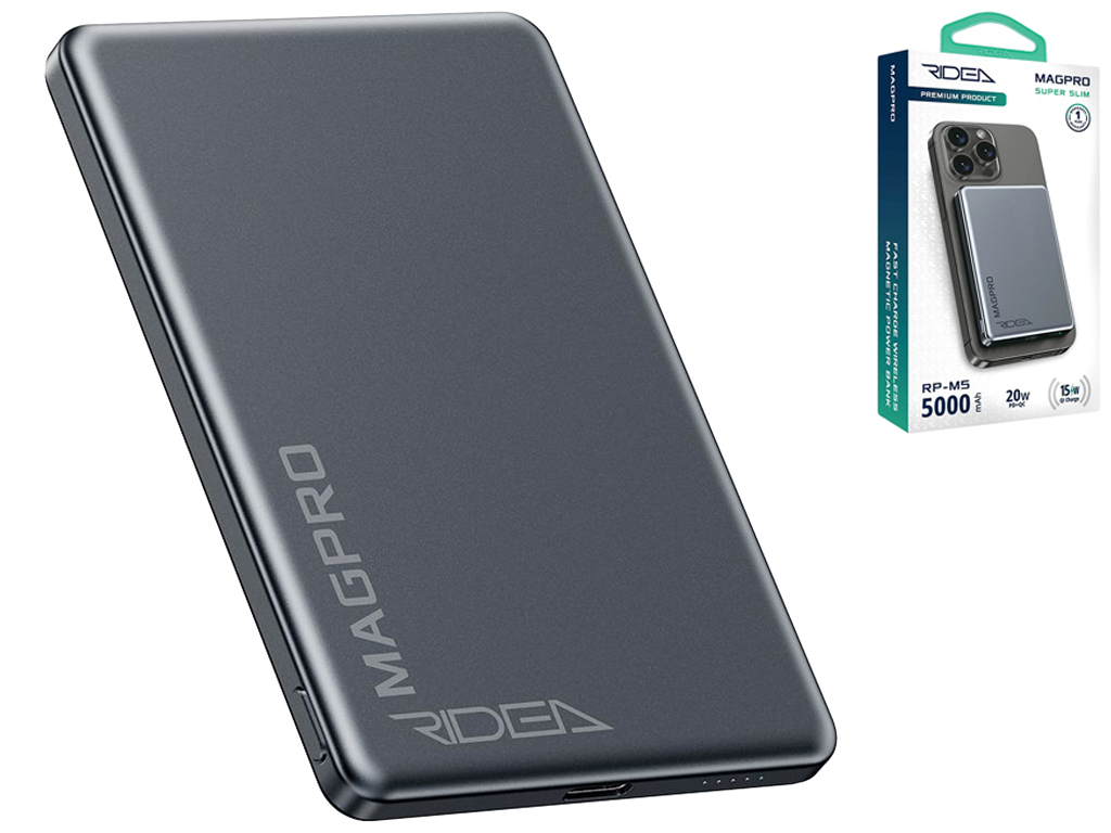 Мобильная Батарея Ridea RP-M5 MAGPRO QC/PD 20W, QI 15W with Magnetic 5000mAh, цвет Серый