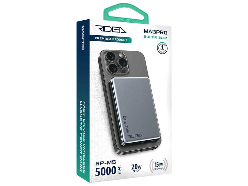 Мобильная Батарея Ridea RP-M5 MAGPRO QC/PD 20W, QI 15W with Magnetic 5000mAh, цвет Серый