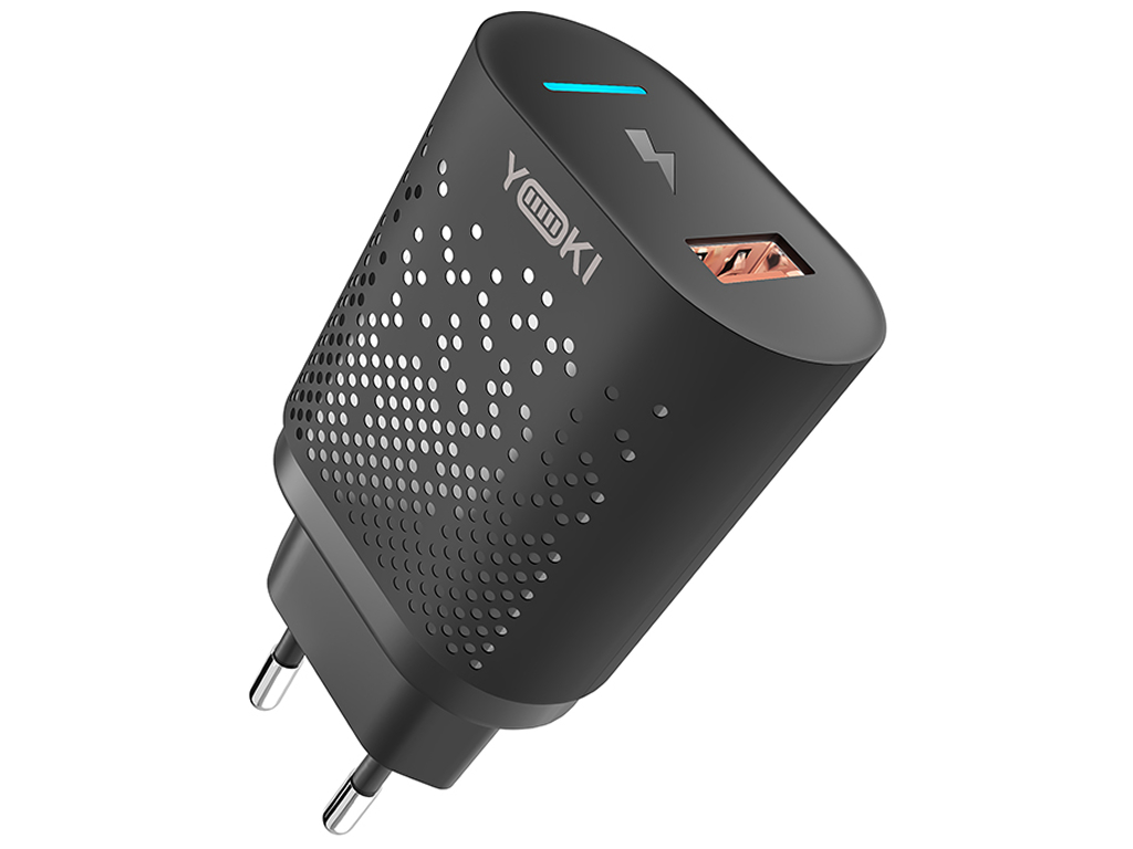 Мережевий зарядний пристрій Yoki Led Series, USB-A, 18W, Чорний